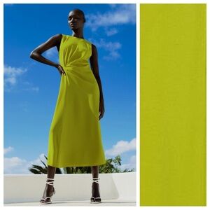 NWT. Zara Mustard Midi Dress with Side Gathering. Size S.